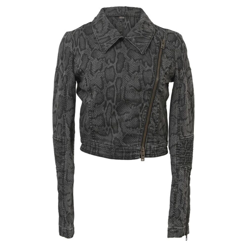 Stella McCartney Snake Print Moto Jacket in Black Cotton